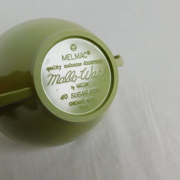 Green Melmac Mallo-Ware Sugar Bowl & Creamer Set Melamine Mallory Vtg 50s NO LID - Picture 11 of 11